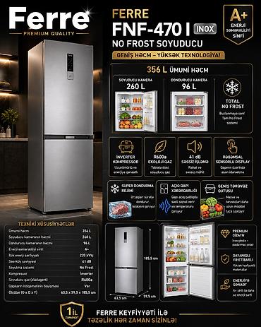 Soyuducular: Məhsul: Soyuducu Ferre FNF-470 I (Inox), No Frost, ikiqapılı, gümüşü — 1