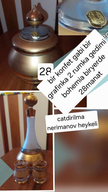 чайный сервиз барановка ссср: Bohemia Glass dəst - Tərkibi: 1 ədəd konfet qabı, 1 ədəd qrafın və 2