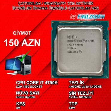 Operativ yaddaş (RAM): Prosessor Intel Core i7 Core i7 4790K, > 4 GHz, 8 nüvə, İşlənmiş