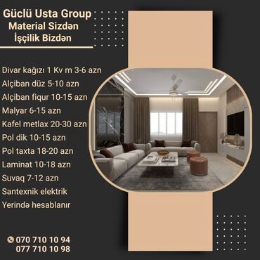 Santexnik işləri: Daxili təmir xidmətləri təklif olunur. Divar kağızı, alçıpan, malyar