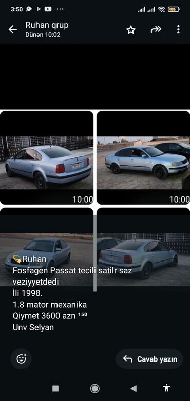 zaqatala turbo az: 💫Ruhan Fosfagen Passat tecili satilr saz veziyyetdedi İli 1998. 1.8