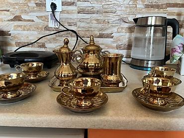 podnos: Çay dəsti, rəng - Qızılı, Metal, 6 nəfərlik — 6