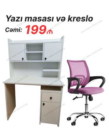 купить детский стол для учебы: Yazı masası və kreslo dəsti Masa: - Üst hissədə iki qapalı dolab və