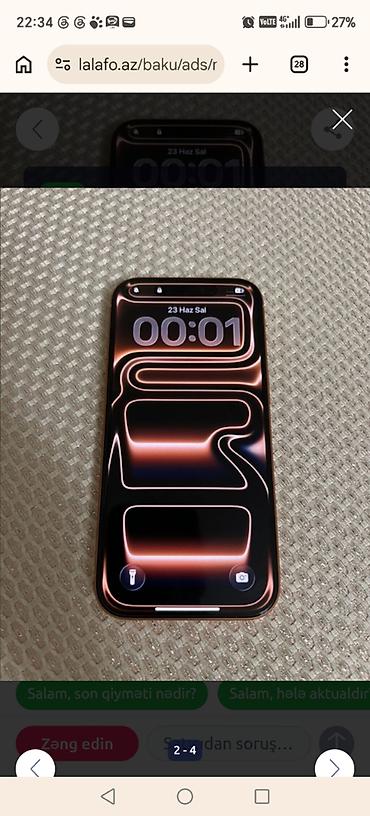 15 pro max dubay: IPhone 17 Pro, 256 GB, Narıncı, Zəmanət, Qırıq, Barmaq izi — 4