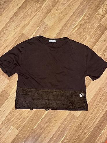 Личные вещи: Qadın t-shirt – qısa model, qəhvəyi rəng - Material: yumşaq, nəfəsalan — 2