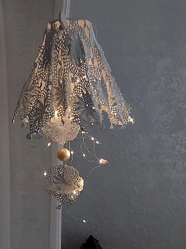 sam qabi: Əl işi krujeva abajur/pendant lamp qapağı - Material: incə toxunmuş — 4