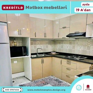 Sifarişlə mətbəx mebeli: Sifarişlə mətbəx dəsti, Özü çəkən petlələr, Mat laminat, Kredit var, Pulsuz çatdırılma — 27