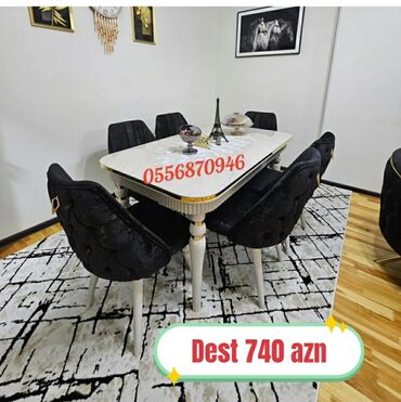 Masa və oturacaq dəstləri: Qonaq otağı üçün, Yeni, Açılan, Dördbucaq masa, 6 stul — 10