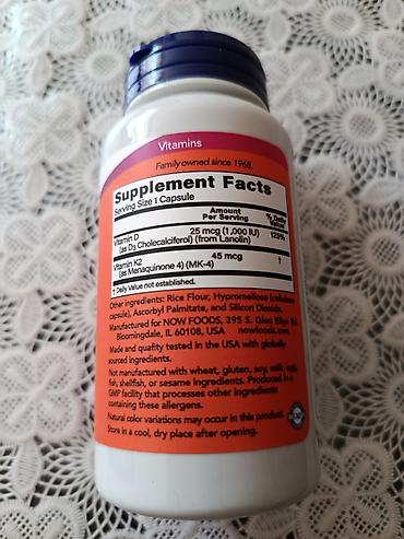 delabs d3: NOW brendinin D-3 və K-2 vitaminləri. Hər kapsulda 1000 IU D3 vitamini — 2