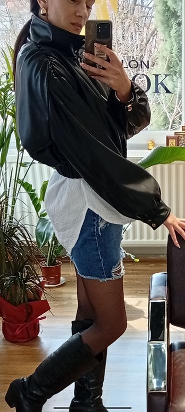 Kožne jakne: Kratka kožna jakna – crna - Model: kraća biker jakna sa spuštenim — 7