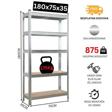 korpe za hleb cena: Galvanizovana metalna polica dimenzija 180x75x35cm Naša galvanizovana