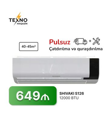 Kondisionerlər: Kondisioner Shivaki, 40-45 kv. m, Split sistem, Kredit yoxdur, Pulsuz quraşdırılma