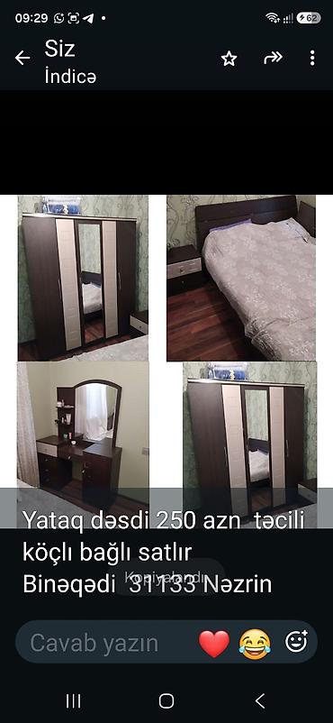 termo işlənmiş: Yataq dəsdi 250 azn təcili köçlı bağlı satlır Binəqədi 31133 — 1