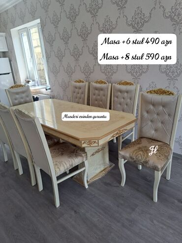 qabax stolu: Для кухни, Для гостиной, Новый, Нераскладной, Прямоугольный стол, 6 стульев