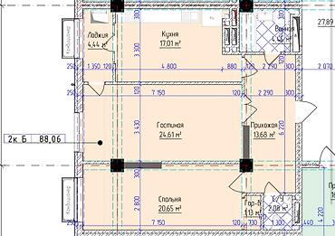 островский: 2 комнаты, 88 м², Городская больница №4 (ул. Айни) Элитка, 4 этаж, ПСО (под самоотделку) — 3