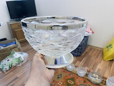 Konfet qabları: Kəsimli şüşə/kristal qab dəsti - 3 ədəd dekorativ şüşə/kristal qab - — 15