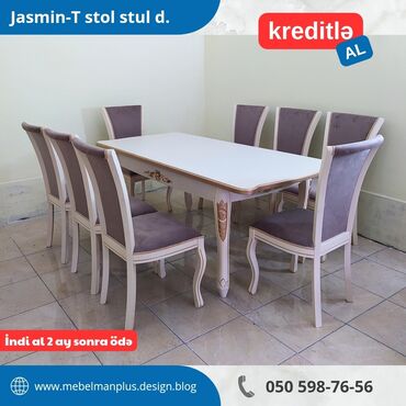 Masa və oturacaq dəstləri: Qonaq otağı üçün, Yeni, Açılan, Dördbucaq masa, 6 stul — 7