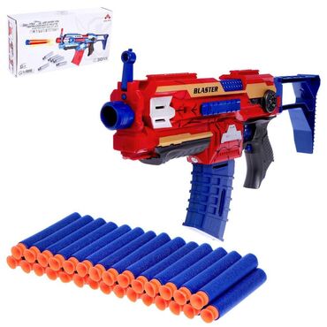 игрушки оружия: Автоматический бластер «Супергерой»!!! Цвет красно-синий, работает от
