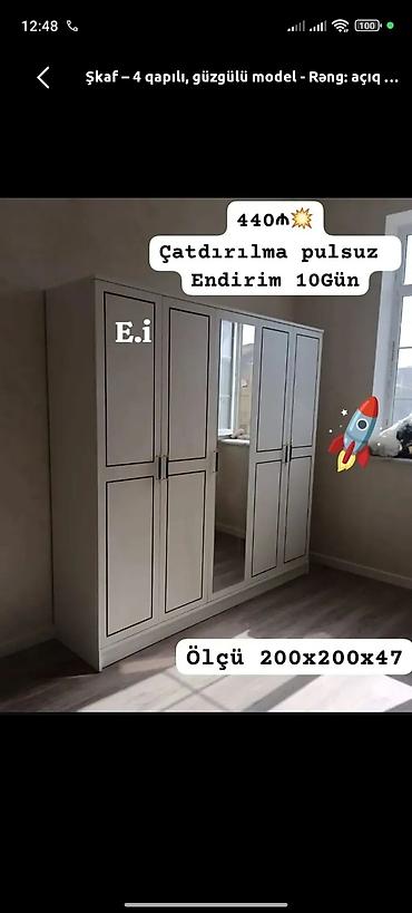 boy guzguler: Şkaf – 4 qapılı, güzgülü model - Rəng: açıq ton - Ölçü: 200×200×47 sm — 1