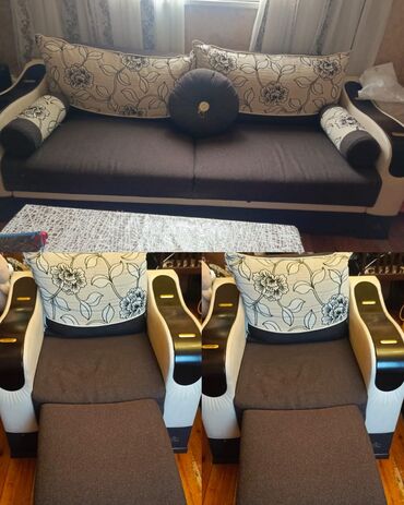 Qonaq otağı dəstləri: İşlənmiş, Divan, 2 kreslo, Bazalı, Açılan