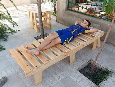 ucuz mebeller: Taxta terras/bağ şezlongu – tənzimlənən arxalıq - Material: tam ağac — 1
