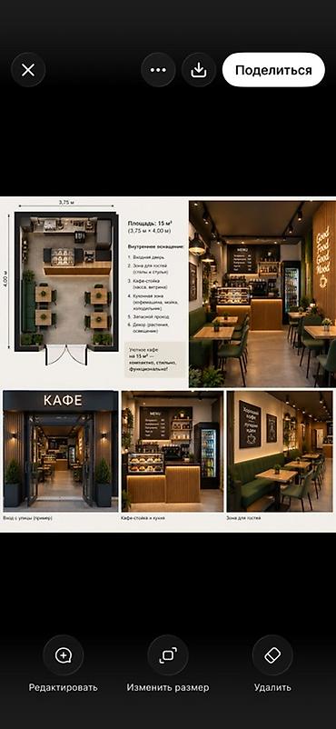 Проект компактного кафе 15 м² (3,75 × 4,00 м) Что входит: -