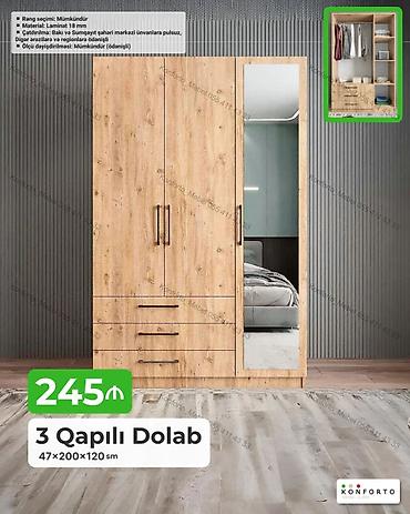 Dolablar: 3 qapılı geyim dolabı – 47×200×120 sm - Material: 18 mm laminat - — 1