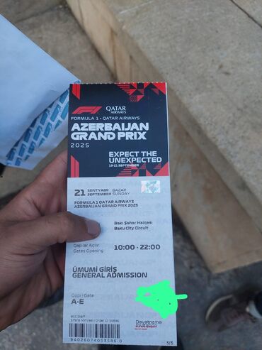 Digər idman və istirahət malları: Məhsul: Formula 1 Qatar Airways Azerbaijan Grand Prix 2025 bilet -