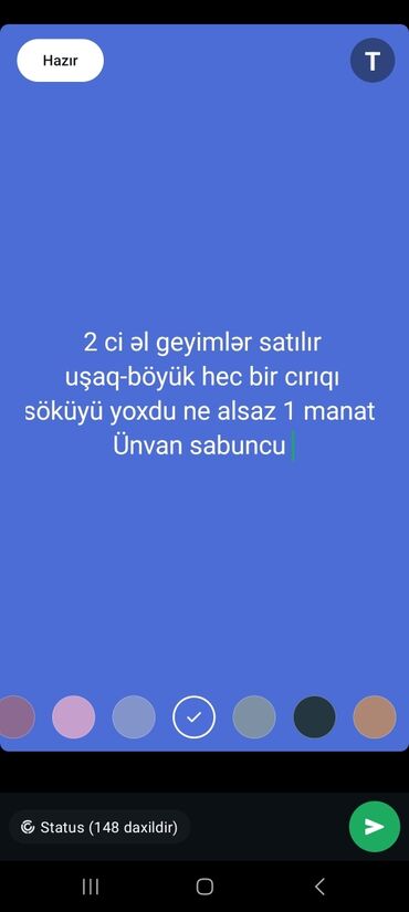 Cinslər və şalvarlar: İkinci əl geyimlərin satışı həyata keçirilir. Uşaqlar və böyüklər üçün