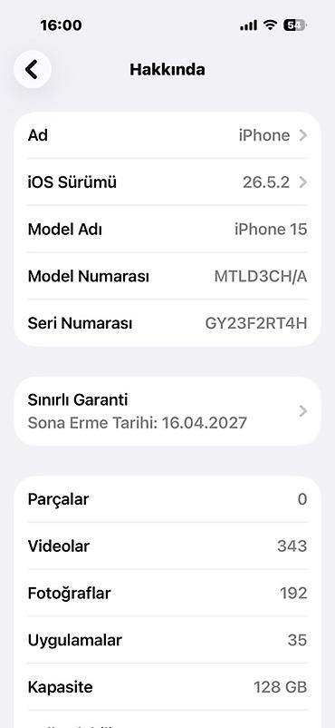 apple mini 5: IPhone 15, 128 GB, Black Titanium, Barmaq izi, Face ID, Zəmanət — 1