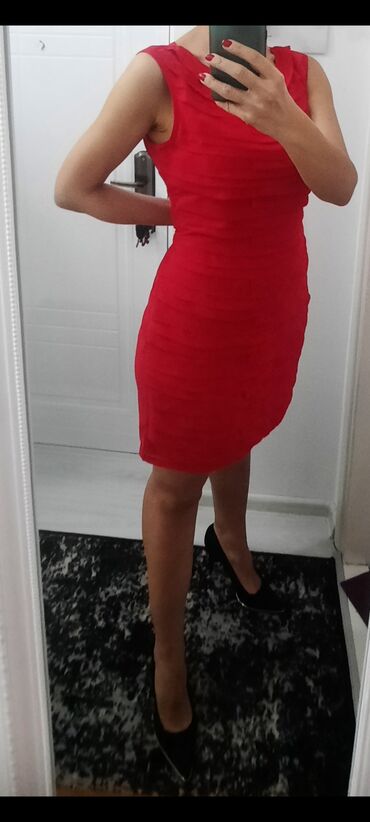 teget haljina i koje cipele: XL (EU 42), bоја - Crvena, Koktel, klub, Na bretele