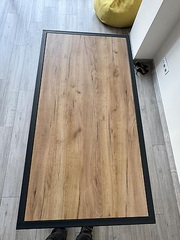 iş masa: Loft üslubunda ofis masası. Metal karkas və taxta teksturalı üst səth — 5