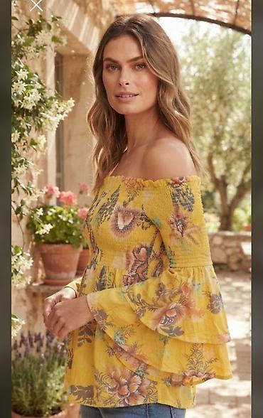 boho kosulje: Ženska bluza sa ramenima otvorenim (off-shoulder) krojem u žutoj boji — 1