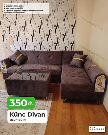 Диваны: Künc divan – 260×160 sm - Açılan, bazalı mexanizm: rahat yataq — 1