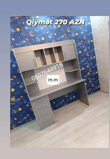 Sifarişlə yazı masaları: Düz masa, Stulsuz, Polkalı, Siyirməli, Azərbaycan, Mat laminat — 8