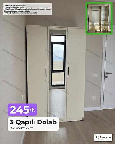 Mebel: 3 qapılı paltar dolabı – 47×200×120 sm - Material: 18 mm laminat - — 1