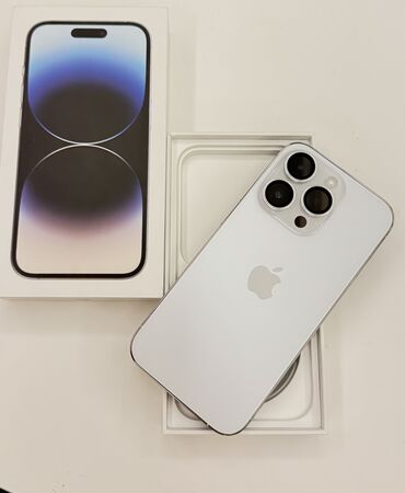 Apple iPhone: IPhone 14 Pro, Б/у, 256 ГБ, White Titanium, Коробка, 89 %