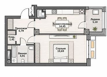 105 с: 1 комната, 52 м², Юнусалиева/Суванбердиева Элитка, 9 этаж, ПСО (под самоотделку) — 2
