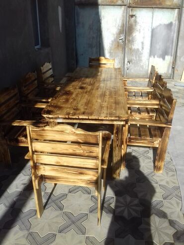 Bağ, çöl masa və oturacaq dəstləri: Yeni, Dördbucaq masa, Açılmayan, Stullar ilə, Taxta, Azərbaycan — 12
