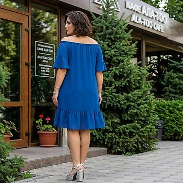 с открытыми плечами: Повседневное платье, Лето, Короткая модель, Сарафан, L, XL, 2XL — 2