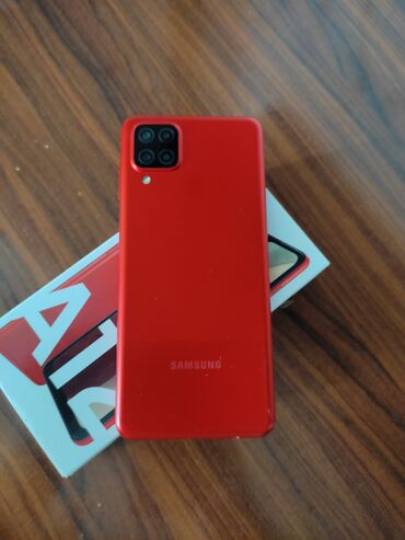 duos telefonlar: Samsung Galaxy A12, 32 GB, rəng - Qırmızı, Barmaq izi, İki sim kartlı, Sənədlərlə