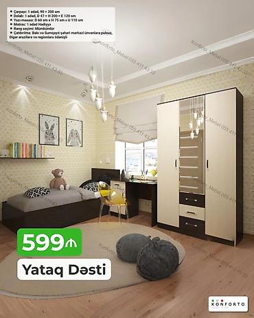 usag maneji: Yataq Dəsti – 599₼ Komplektin tərkibi və ölçülər: - Çarpayı: 1 ədəd — 1