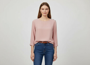 bluzki pudrowy róż krótki rękaw: Women's blouse, size S