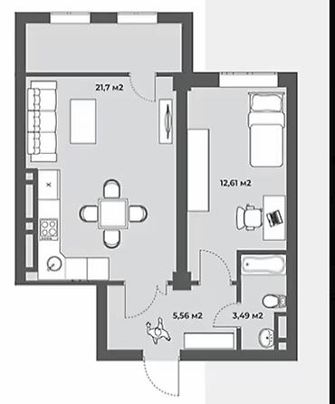 real sight: 2 комнаты, 48 м², Асанбай мкр Элитка, 7 этаж, ПСО (под самоотделку) — 3