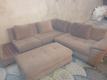 Künc divan dəsti – yumşaq süet tipli parça, bej/qəhvəyi rəng