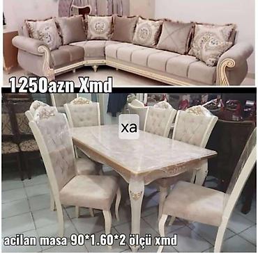 divan islenmis: Klassik üslubda qonaq otağı dəsti - Künc divan: Yumşaq bej-qəhvəyi — 1