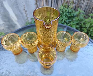 spric 200ml: ​🍊 BOHEMIA Glass - Vintage češki SET BOKAL I ČAŠE (Amber staklo) 🍊 ​Na — 2