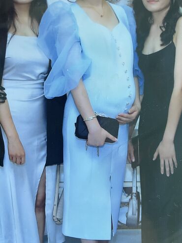 голубое платья: Вечернее платье, Коктейльное, Средняя модель, С рукавами, M (EU 38), 2XL (EU 44)