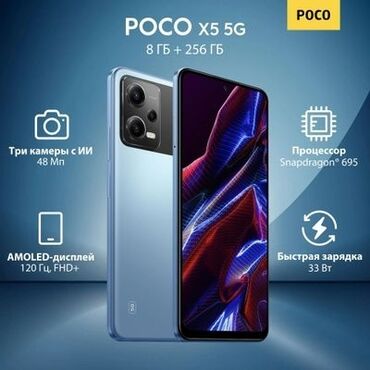 телефон факс: Poco X5 5G, Колдонулган, 256 ГБ, түсү - Боз, 2 SIM