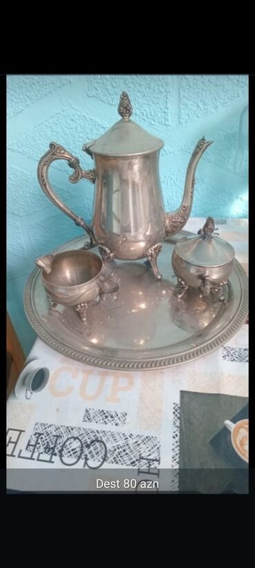 çay termusu: Çay dəsti, rəng - Gümüşü, Metal